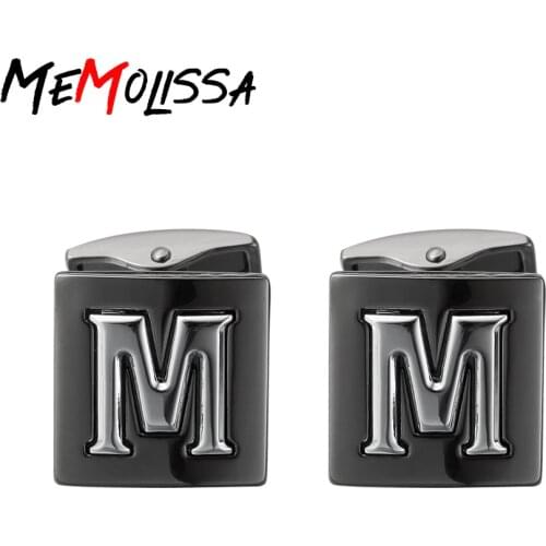 MeMolissa Stereo Relief Double-layer Block Letter M Cufflinks Black Plated Cuff Links for mens gemelos bouton manchette