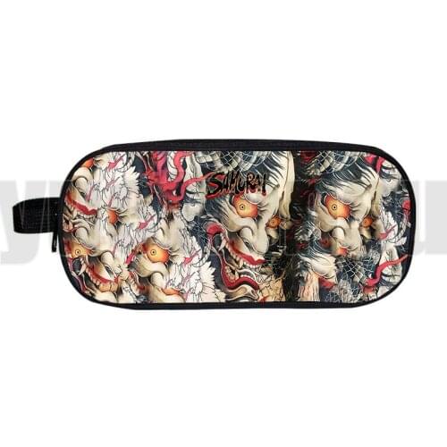 Samurai Japan Warrior Sword Katana Coolie Rice Hat Print Pencilcase Women Cosmetic Bag Kids Penbag Harajuku Ghost Kanji Handbags