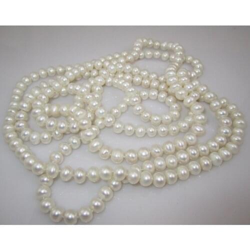 Free Shipping Natural Freshwater Pearl Long Necklace For Women 7-8MM Semiround Cultured Pearl