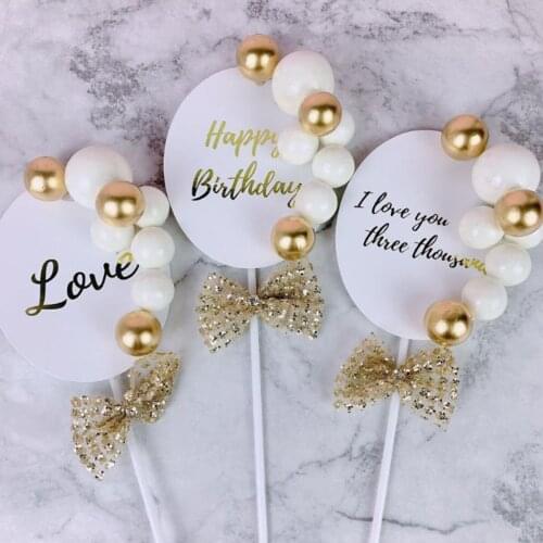 Gold Ball Cake Topper Love Birthday Wedding Party Cupcake Dessert Decor Supplies