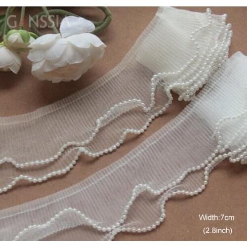 1Yard \Width:7cm Double Fold Pearl Lace Diy Handmade Wave Lace for Clothing Accessories(ss-2443)