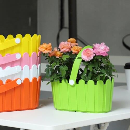1pc 8Colors 27.5x 25cm Beautiful Fresh Flower Pot Hanging Fence Basket Balcony Garden Planter Plastic for Home Garden Decoration