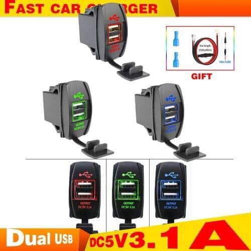 12-24V Car USB Charger Waterproof 3.1A Dual USB Power Socket Outlet for Car Motorcycle ATV Boat Cigarette Lighter Adapter D5