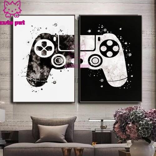DIY Diamond embroidery Boys Game Black and White diamond painting Cross Stitch Illustration Poster Gamer Kids mosaic decor 2PCS