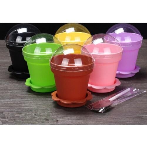 20pcs Creative DIY basking dessert decor thicken plastic cups party birthday favor disposable ice cream cup with lid and spoon