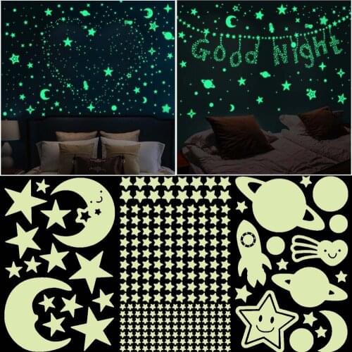 3D Luminous Decal Stars Dots Fluorescent Bubble Sticker Wall Art Moon Universe Glow In Dark Nursery Ornament Home Bedroom Decor