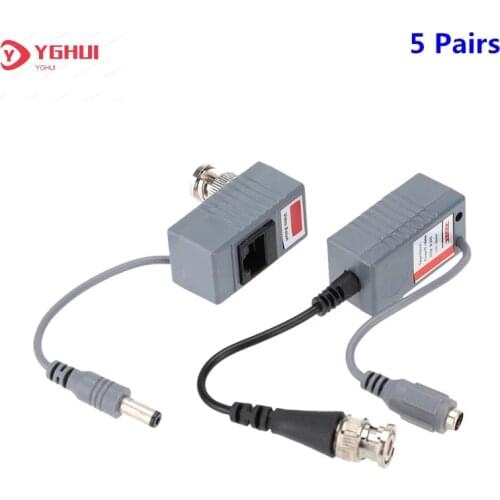 5 Pairs Passive CCTV Coax BNC Power Video Balun Transceiver Connectors To RJ45 For CCTV Video Camera