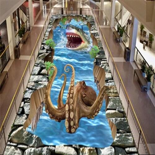 Beibehang Deep Sea Shark Monster 3D Stereo Paintings Floor Paintings Deep Sea Shark Monsters 3D 3D Paintings Floor Paintings