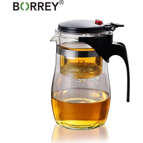 BORREY Borosilicate Glass Teapot Heat Resistant Glass Teapot With Tea Infuser Filter Puer Kettle 500Ml Kung Fu Tea Flower Teapot
