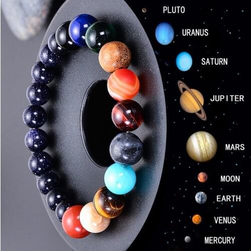 Solar System Planets Bracelet for Women Men Natural Stone Strand Blue Goldstone Galaxy Beaded Bracelet Jewelry Gift DropShipping