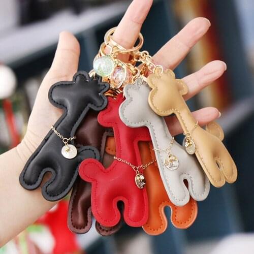 Cute Fawn PU Leather Keychain Fashion Women Pendant Bag Accessories Leather Cartoon Kawaii Keychain Cute Couple Fashion Pendant