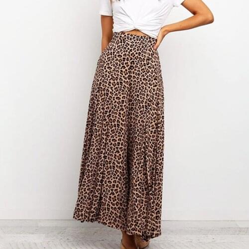 Wide Leg Long Pants Casual Loose Womens Trousers Fashion Elegant New Summer Leopard Print Boho Straight High Waist Vintage