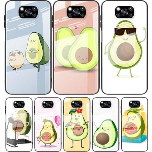 Tempered Glass Cover Luxury Cute Cartoon Avocado For Xiaomi Mi POCO F3 F2 X3 NFC X2 M2 Pro Shockproof Shell Phone Case