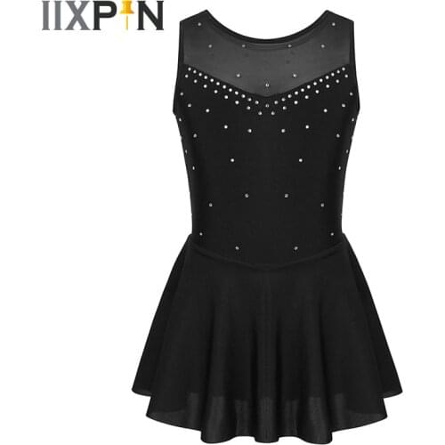 Kids Sparkly Rhinestone Tulle Back Ballet Dance Gymnastics Leotard Girls Figure Skating Dress Contemporary Lyrical Dance Costume