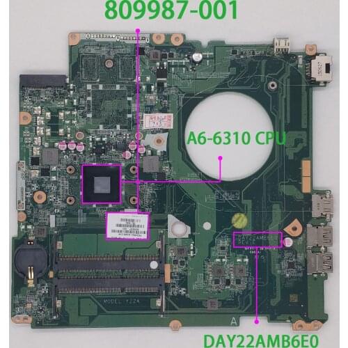 For HP 17-P Series 17Z-P000 809987-001 809987-501 UMA A76M A6-6310 CPU DAY22AMB6E0 Laptop NoteBook Motherboard Mainboard Tested
