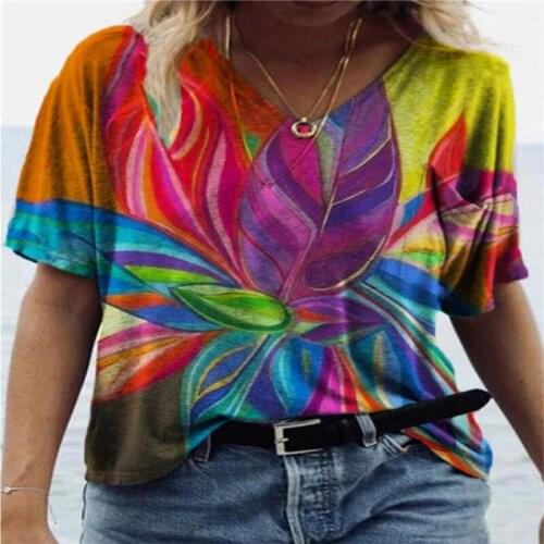 New 2021 T-shirt Abstract Printing 3D Printing Top Loose V-neck Short-sleeve Casual T-shirt Summer Streetwear