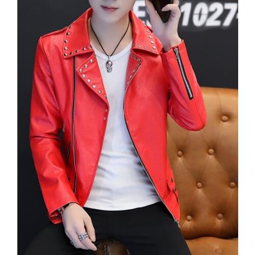 Mens personality short leather jacket 2021 spring and autumn tide brand spring leather jacket handsome gown locomotive Korean j