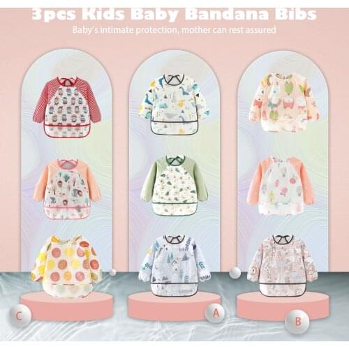 3pcs Kids Baby Bandana Bibs Cute Cartoon Waterproof Long Sleeves Cotton Bibs Infant Feeding Children Drawing Apron
