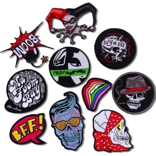 Bomb Skull Round Joker Patch Punk DIY Embroidered Patches For Clothing Iron On Patches For Clothes Anarchy Biker Patch Badge