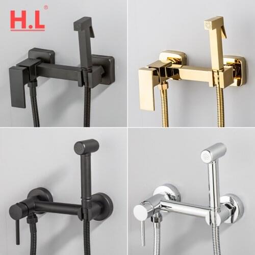 Brass Single Cold & Cold hot Water Corner Valve Bidet faucets Function square Hand Shower Head Tap Crane for woman Washer Mixer
