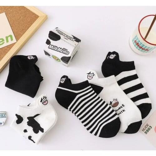 Summer Women Socks Cartoon Harajuku Cow short socks Casual Boat socks Kawaii Funny Invisiable cotton Ankle Socks Gift Size 35-40