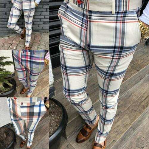 Gym Mens Trousers Plaid Tracksuit Bottoms Skinny Joggers Sweat Track Pants Chinos Trousers Sexy Slim Fit Casual Pants Plus Size