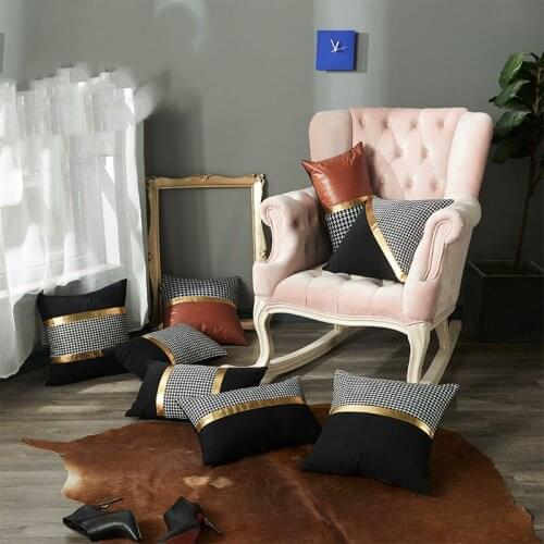 Simple New Gold Leather Stitching Fashion Black And White Gold Pillowcase Living Room Sofa Bedroom Comfortable Cushion Cover