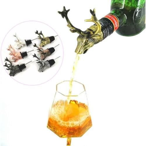 New Style 6 Colors Wild Deer Head Pour Spouts Metal Zinc Alloy Wine Mouth Rose Pastoral Cork Bar Tools Artwork Wine Decoration