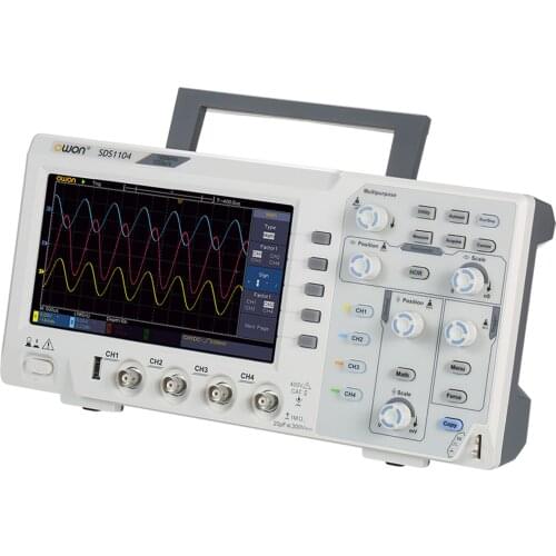 SDS1104 4-CH Digital Storage Oscilloscope with 7-inch LCD Display Handheld Portable Oscillometer 100MHz 1GS/s EU/US/UK/AU Plug