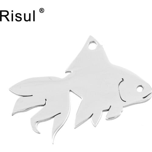 Risul Goldfish Style Necklace Pendant Engrave blank Charms Mirror polish Stainless steel good Quality wholesale 100pcs