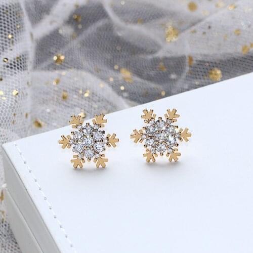 Luxury Female Small Stone Earrings Real 925 Sterling Silver Stud Earrings For Women Vintage Snowflake Wedding Earrings
