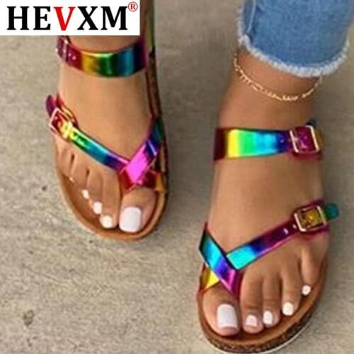 Girl Drop Shipping Muticolor Sandals Open Toe Flip Flop Rainbow Platform Sandals Women Casual Beach Buckle Shoes Woman
