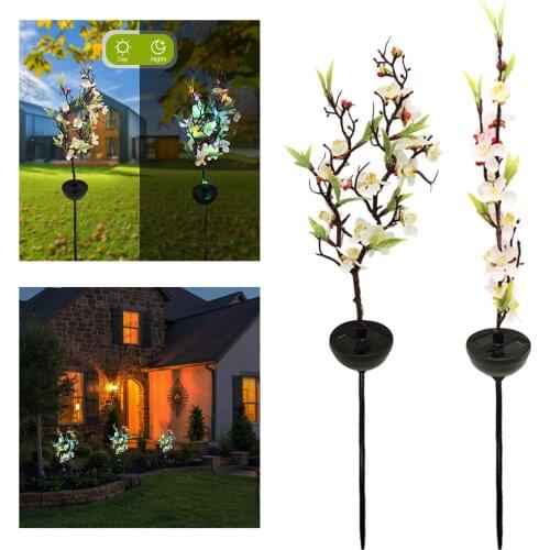 Cherry Blossom Solar Lights, LED Cherry Blossom Tree Light Desk Top Bonsai Light, for Pathway, Yard, Lawn, Backyard Decoration