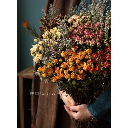 Tanabata Valentines Day Gift Natural Real Flower Multi-Head Rose Bubble Dried Flower Bouquet Vintage Mori Ornamental Flower