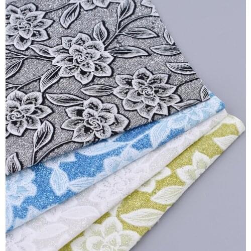 A4 21x29cm Lace Flower Printed Glitter Fabric Polyester Sewing Fabric For Bows Handbags Craft Accessories