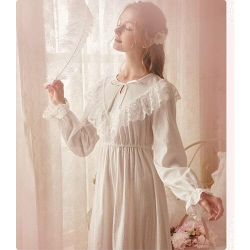 Vintage Nightgown Autumn Sleepwear Women Cotton Nightgowns New 2019 Brand