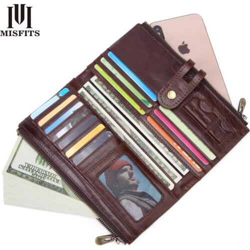 Quenya new vintage men long wallet genuine leather male purse clutch wallet for phone high quality card holder zipper money bag
