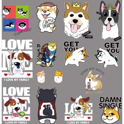Funny Shiba Inu Husky Iron on Heat Transfer Printing Patches Stickers for Clothes DIY Appliques Washable Animal CAT Patches