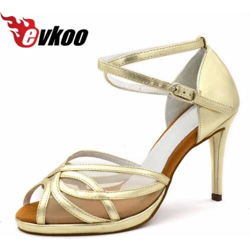 Ladys High heel with Plato Latin Dance Shoes black silver gold Latin Salsa Ballroom Dance Shoes for girls Evkoo-469
