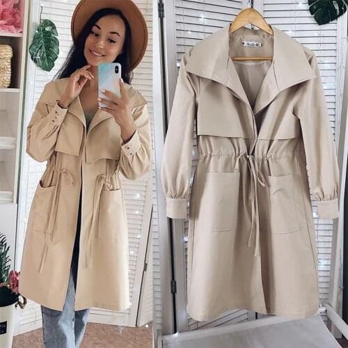 2021 New Women Trench Long Section Solid Color Coat Light Weight Casual Ladys Windbreak Collection Womens Jacket