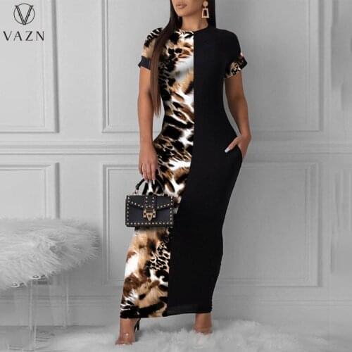 VAZN 2021 Autumn Patchwork Young Sexy Overalls Long Dress Full Sleeve Young Maxi Dress High Waist Women For Evening Robe