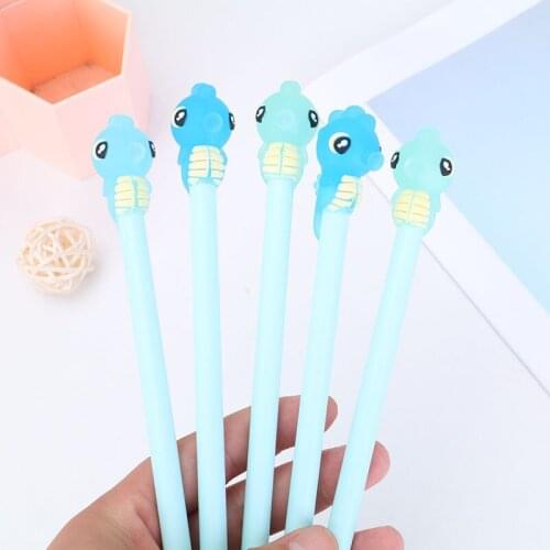 36PCS Korean Stationery Cartoon Cute Sea Horse 0.5mm Gel Pen Learning Office Signature Pen Pull Cap Black Ball Pen