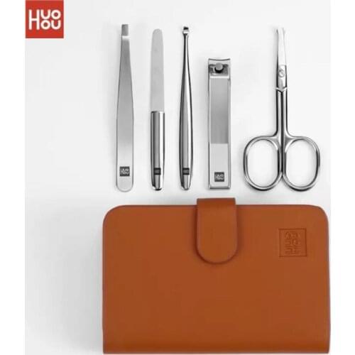 Huohou 5pcs New Manicure Nail Clippers Nose Hair Trimmer Portable Travel Hygiene Kit Stainless Steel Nail Cutter Tool Set
