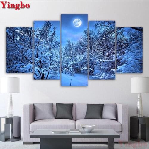 Full Square/Round Drill 5D DIY Diamond Painting Winter forest snow scene Embroidery Cross Stitch 5D mosaic Home Decoration 5 pcs