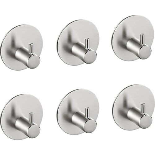 6Pcs No Trace Nail-Free Waterproof Strong Lord Stainless Steel Hook for Restaurant Kitchen Bathroom Wall Load-Bearing Holder