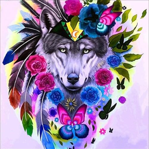 Flower & wolf Diy Round full area Diamond Painting 3D cross stitch diamond mosaic embroidery home decor gift picture AS910