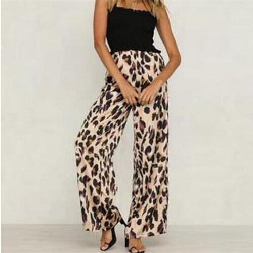 Leopard print Women Pants Palazzo Ladies Loose Bottom Summer Clothing High waist Printing OL Wide Leg Trousers Casual Streetwear