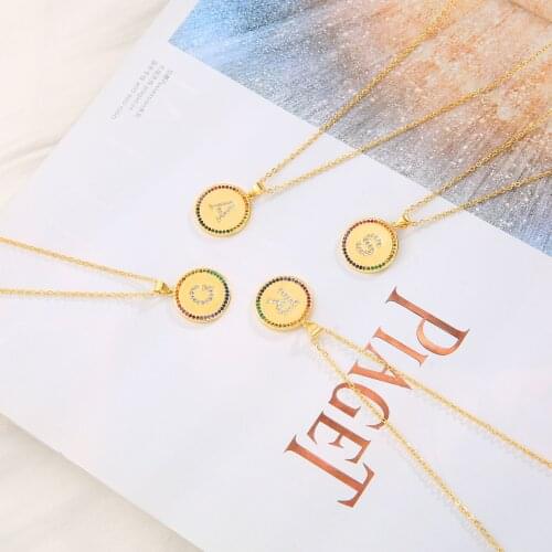 Rainbow alphabet initial letter diy necklace gold womens cz necklace first name letter pendant necklace copper zircon Jewelry