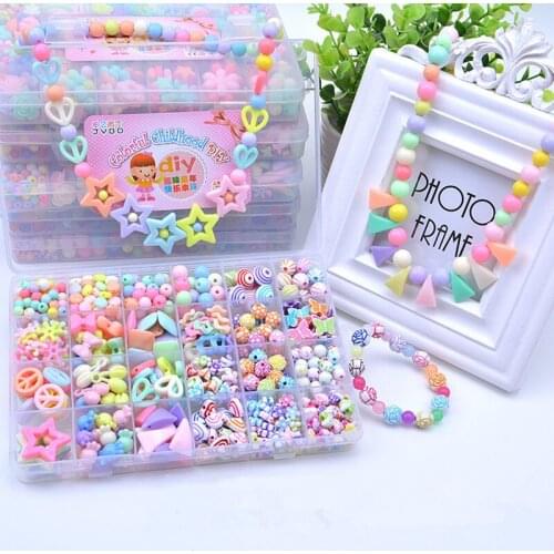 500pcs Children Hands-on String Beads Toy Girl DIY Handmade Puzzle Plastic Wearing Beads Necklace Gifts