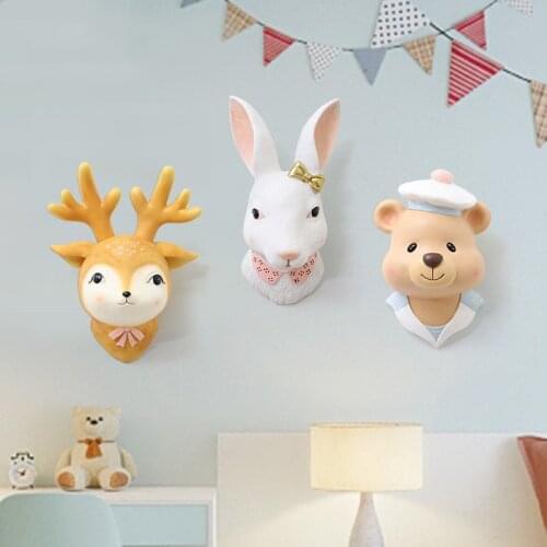 Childrens Bedroom Decor Animal Head Wall Decoration For Living Room Pendant Kids Girl Childhood Adorn Soft Install Home Decor